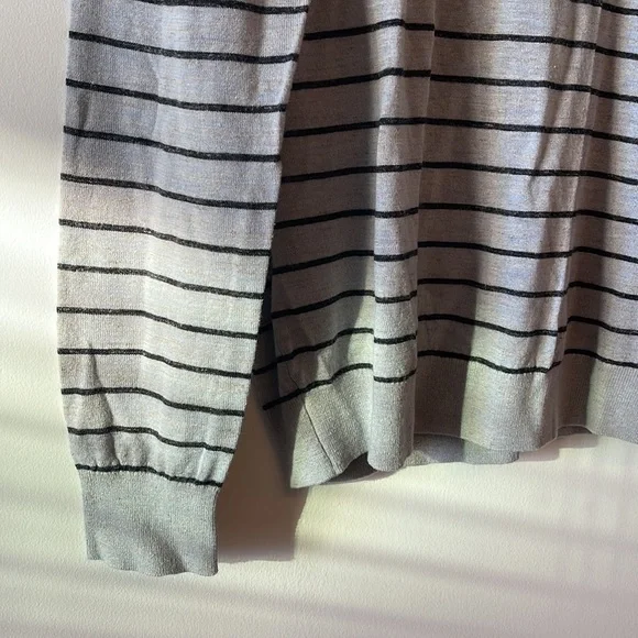 Vince Mens Stripe Crewneck Wool & Linen Sweater Medium Heather Grey Blue $225